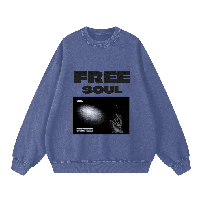 Acid Wash Oversize Sweatshirt - Free Soul Edition - Cap & Coat