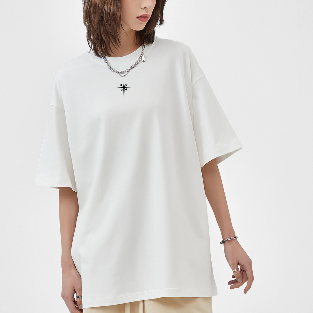 Monochromatic Drop Shoulder T-Shirt - Branded Logo - Cap & Coat