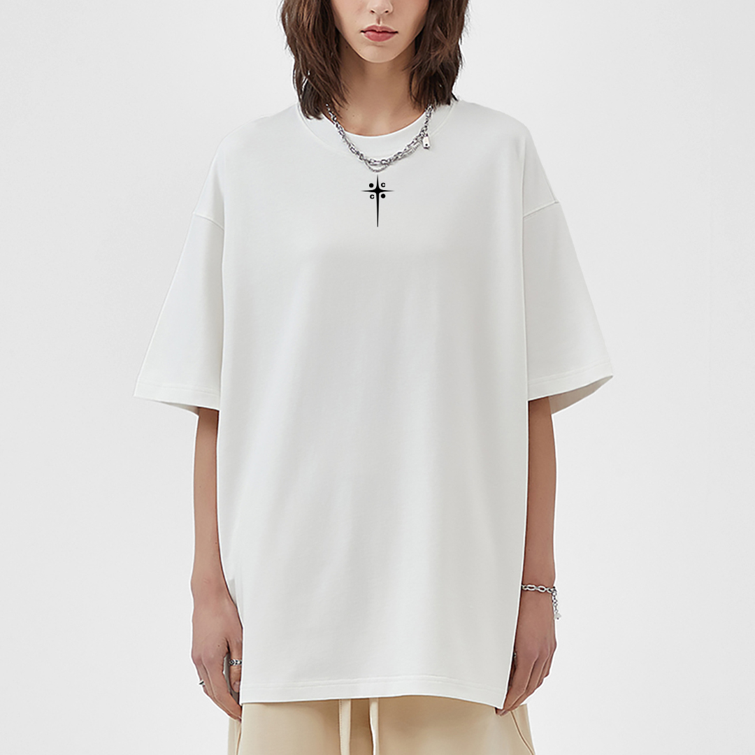 Monochromatic Drop Shoulder T-Shirt - Branded Logo - Cap & Coat