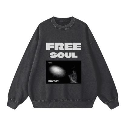 Black Acid Wash Oversize Sweatshirt - Free Soul - Cap & Coat