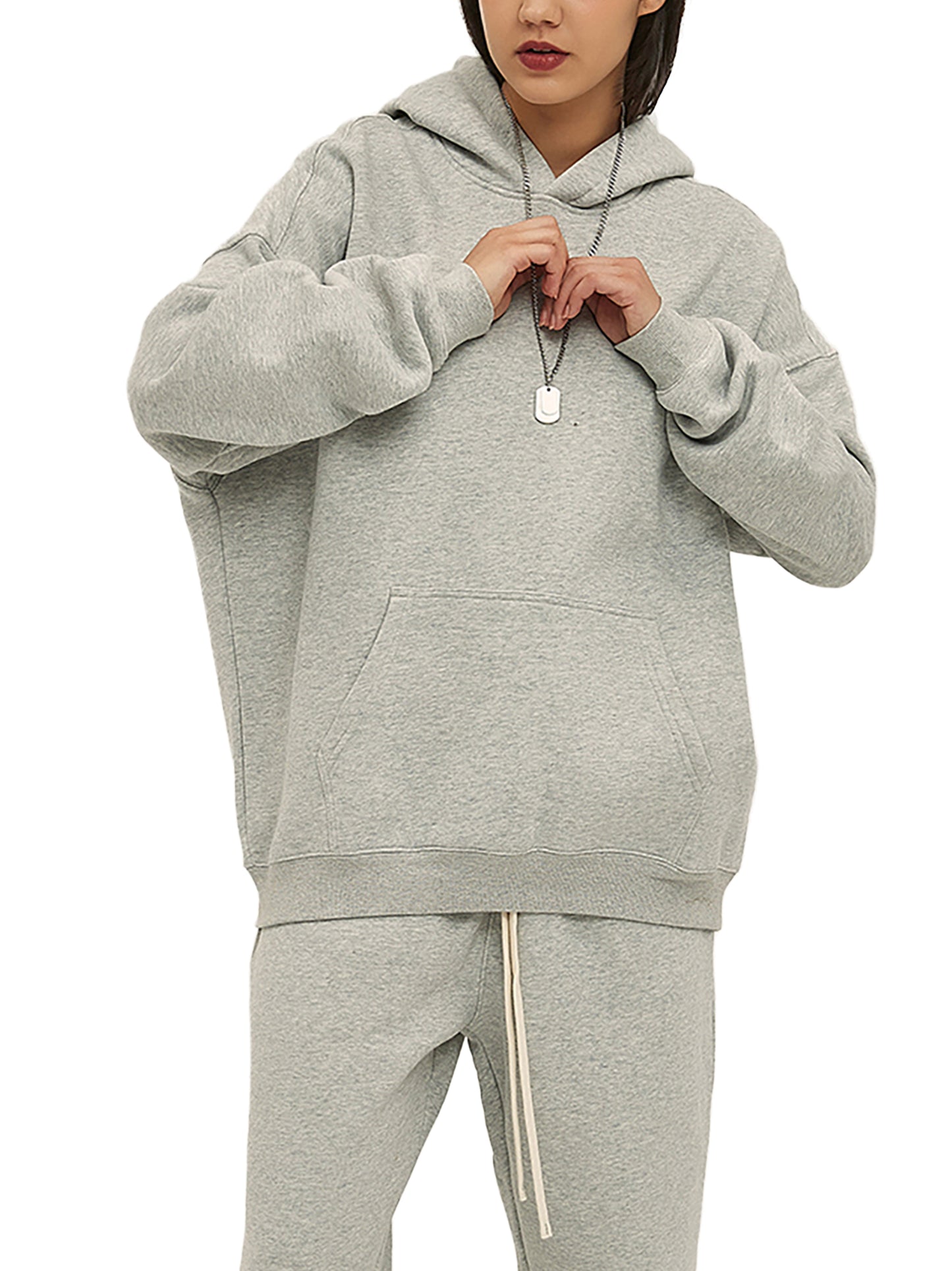 Streetwear Unisex Oversized Fleece Hoodie - Grey - Cap & Coat